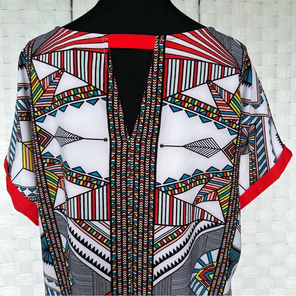 Gibson Latimer Geometric Tribal Caftan Midi Dress Boho Vacation Art to Wear Sz L - Picture 8 of 12